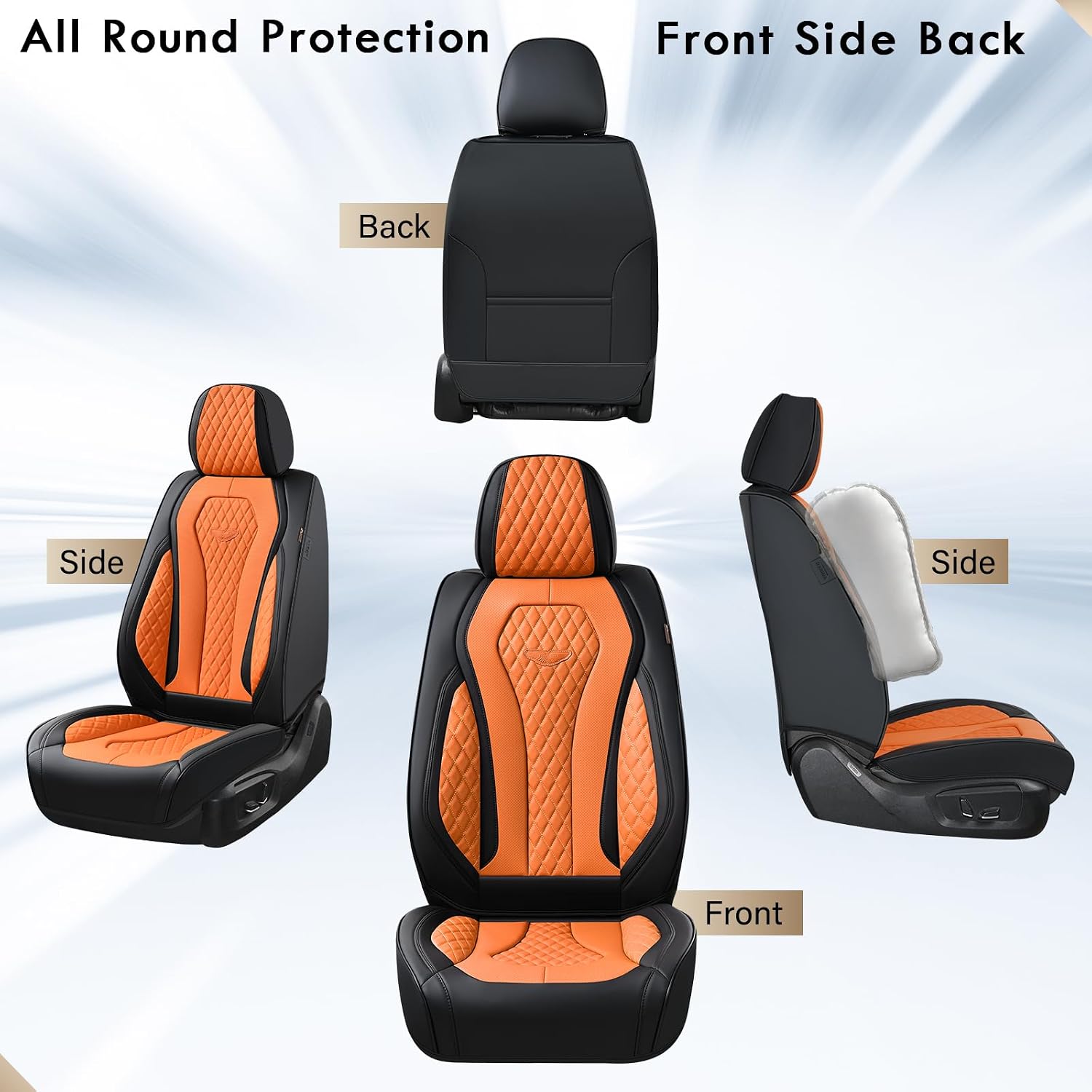 Detalle 2 de Coverado Car Seat Covers: Front Seats, Orange, Waterproof, with Foam Padding
