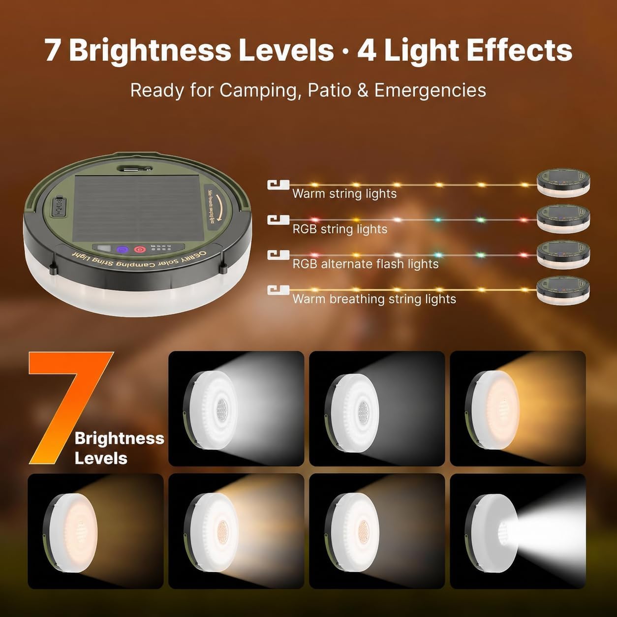 Detalle de OGERY Solar Camping String Lights 5400mAh