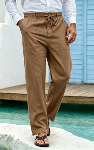 Thumbnail 2 de Cegerne Pantaloni di Lino Uomo Estivo Lungo Leggero con Vita Elastica e Coulisse – Colore Kaki