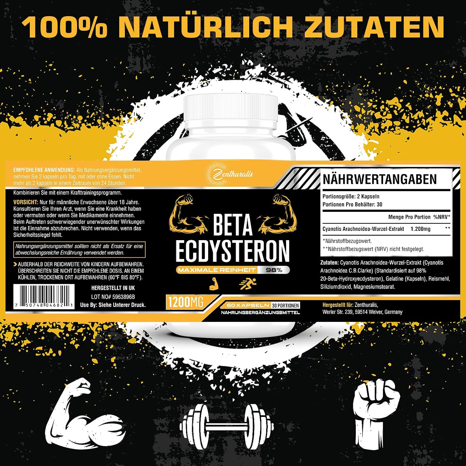 Detalle de Beta-Ecdysteron-Ergänzung 1200 mg | 98% Reinheit, 60 Stück – Pflanzliche Ecdysteron-Quelle für aktive Nutzer