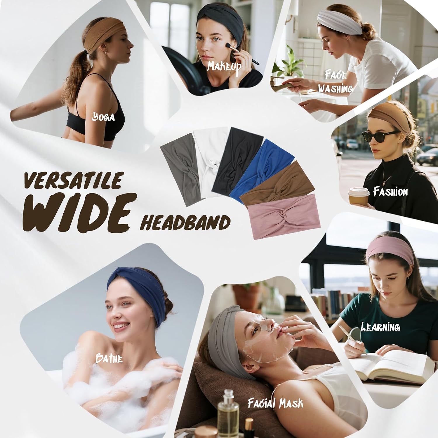 Detalle 2 de HSEM Women's Wide Headbands, 6-Pack Soft Stretchy Non-Slip Hair Bands
