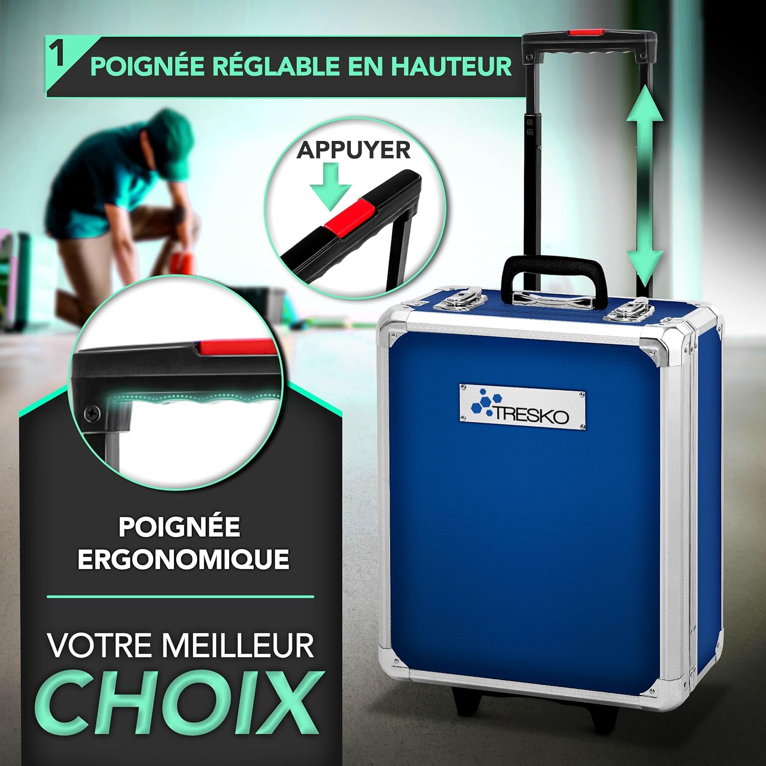 Thumbnail 6 de TRESKO Boîte à Outils 1400 pièces en Chrome Vanadium – Mallette aluminium et poignée télescopique (Bleu)