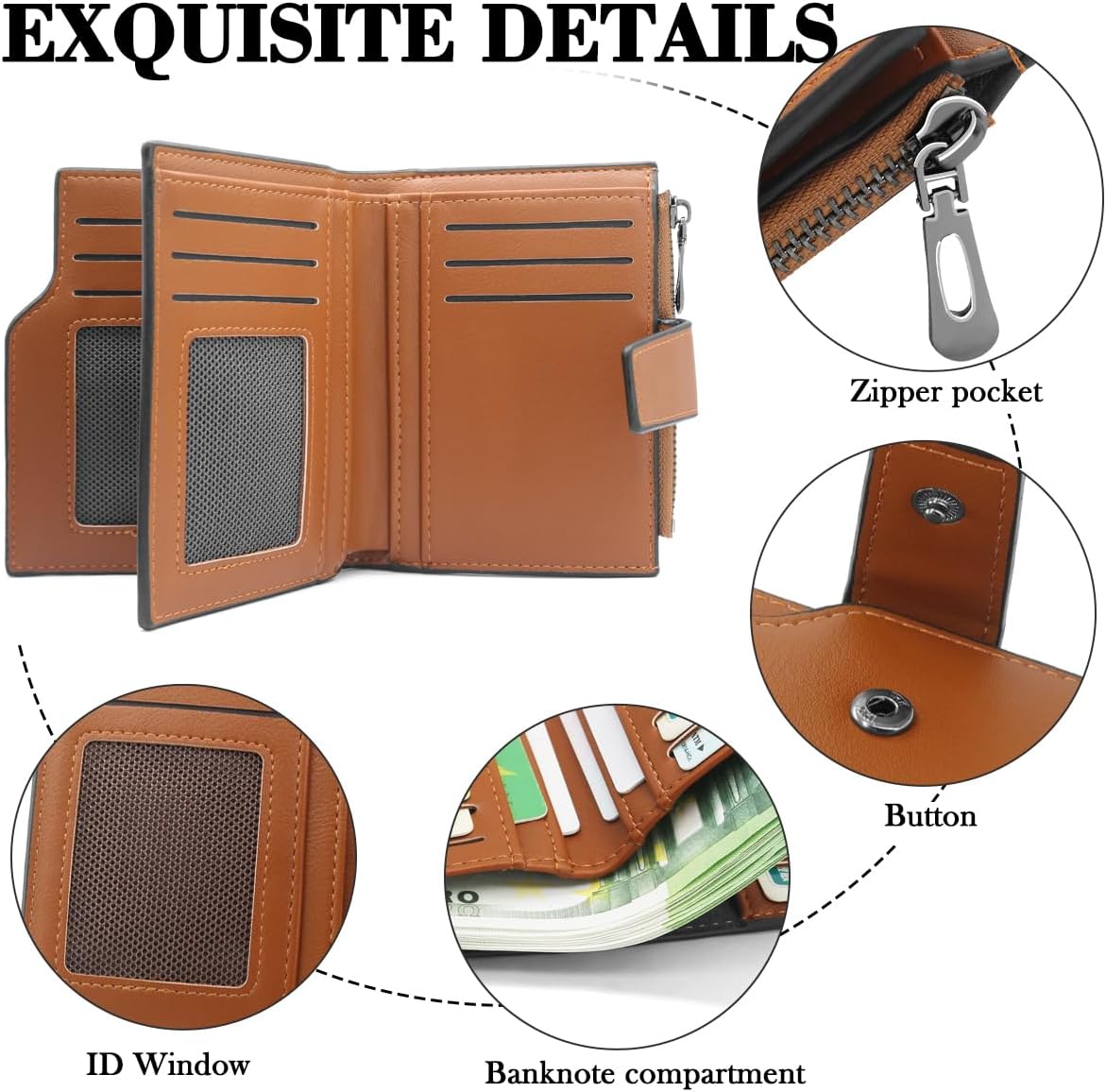 Thumbnail 2 de GOUNNU PU Leather Ladies Wallet: 15 Card Slots, Bifold in A-Brown