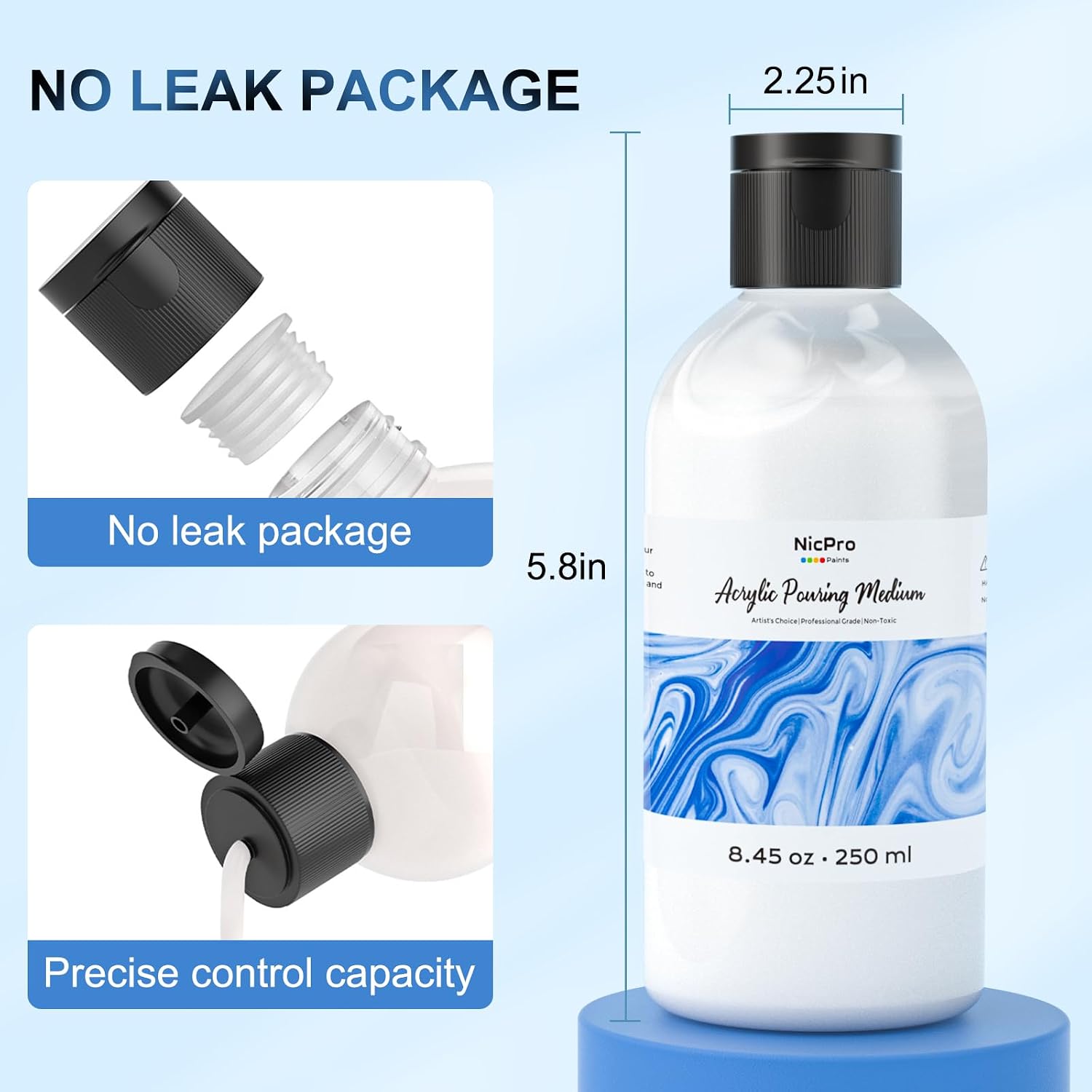 Detalle 2 de Nicpro Pouring Medium for Acrylic Paint – 250ml (8.45oz) for Flow Improvement