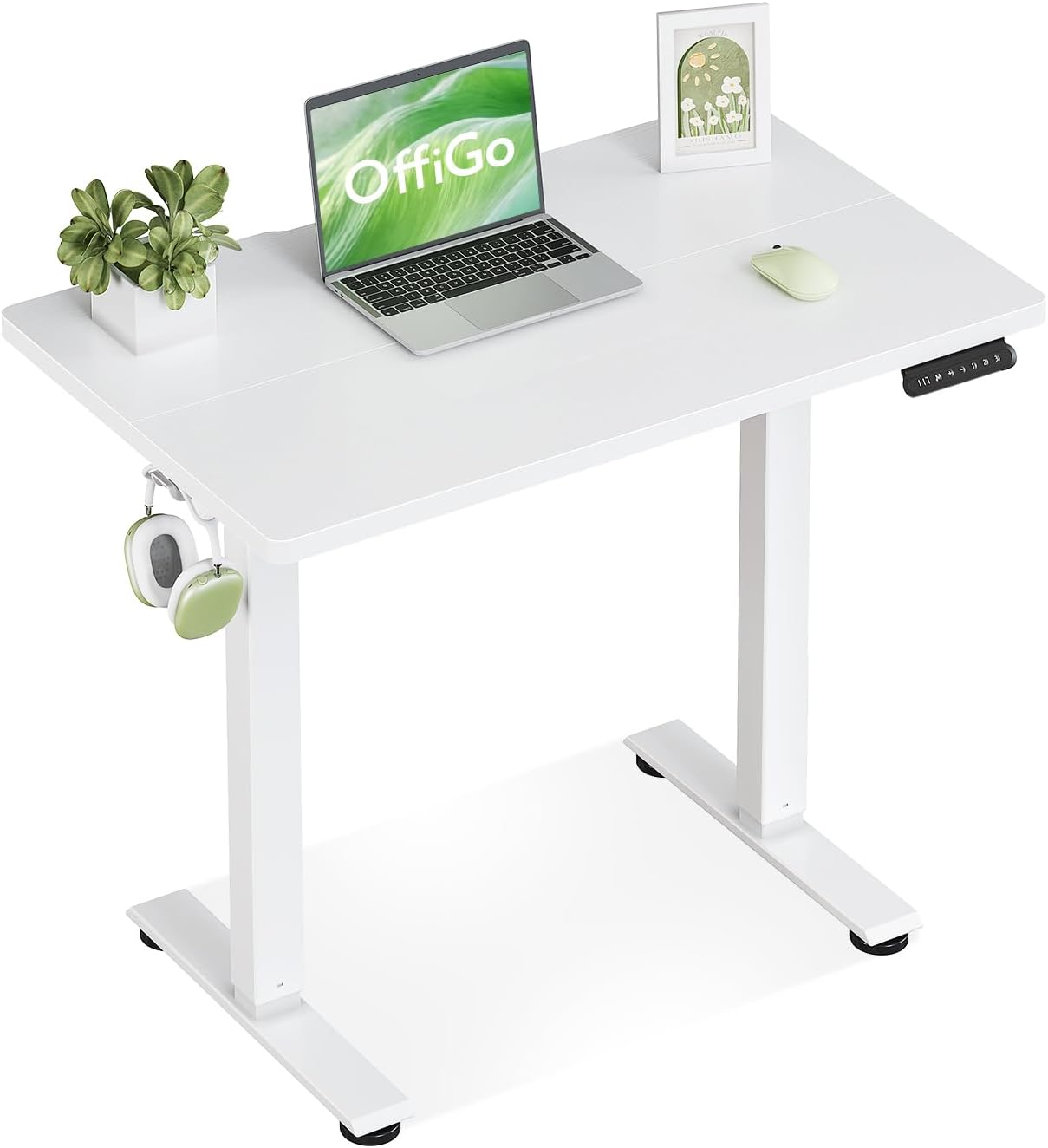Detalle de OffiGo Standing Desk (80cm) Electric Sit Stand Desk with 3 Memory Heights, White