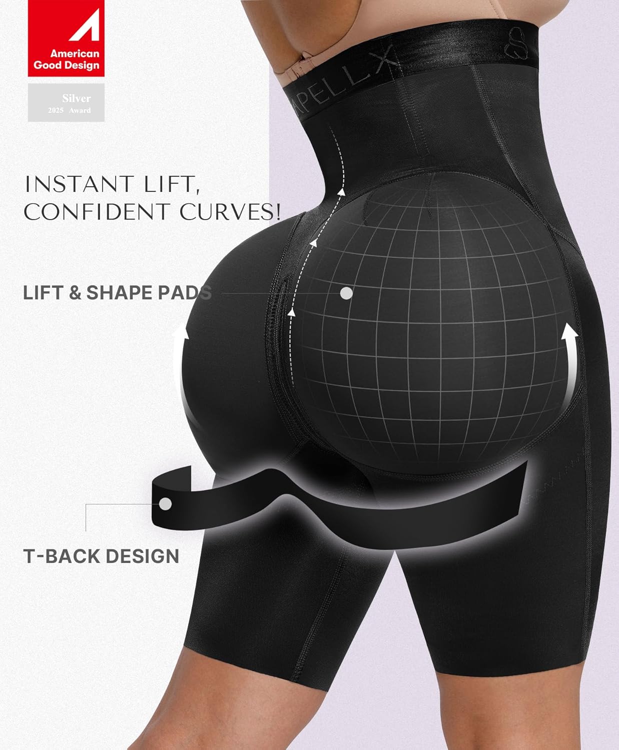Detalle 1 de SHAPELLX Shapewear High Waisted 38cm Zipper Shorts