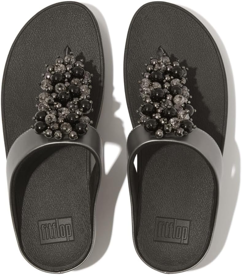 Detalle de FitFlop Fino Sandales compensées pour femme – confort à la journée en cuir métallique