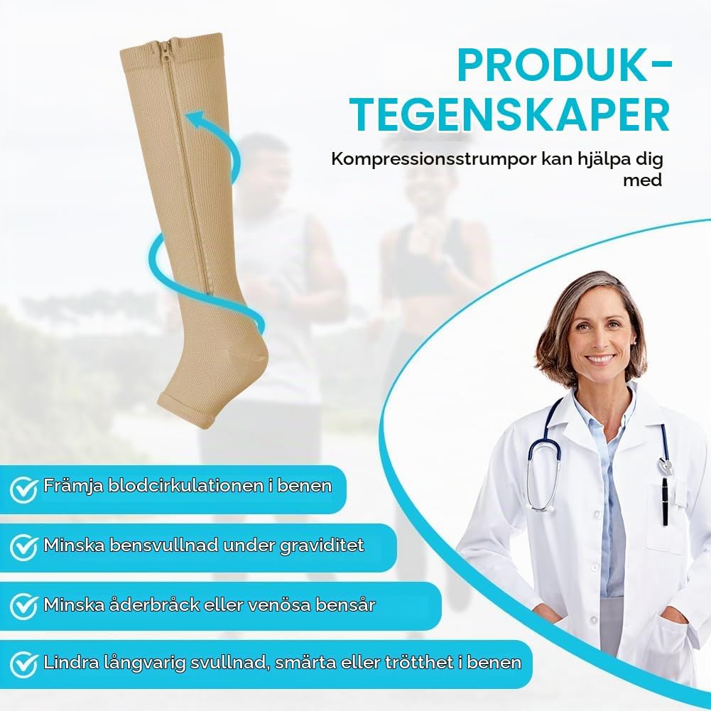 Detalle 2 de Fefod 5497280 kompressionsstrumpor 2XL med öppen tå och dragkedja, 2 par