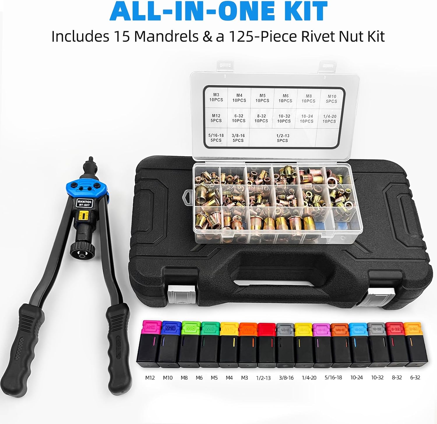 Detalle 2 de AKKTOL Rivet Nut Tool Kit 16" with 125 pcs 🛠