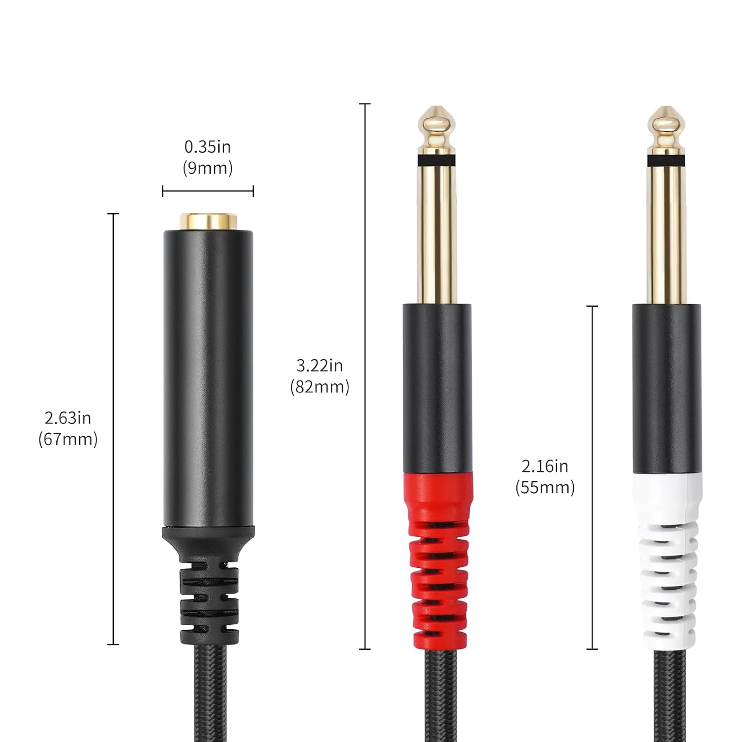 Detalle 2 de Lrbners 3719-03X2 1/4-Inch Y-Splitter Cable, Braided, 1-Foot, 2-Pack