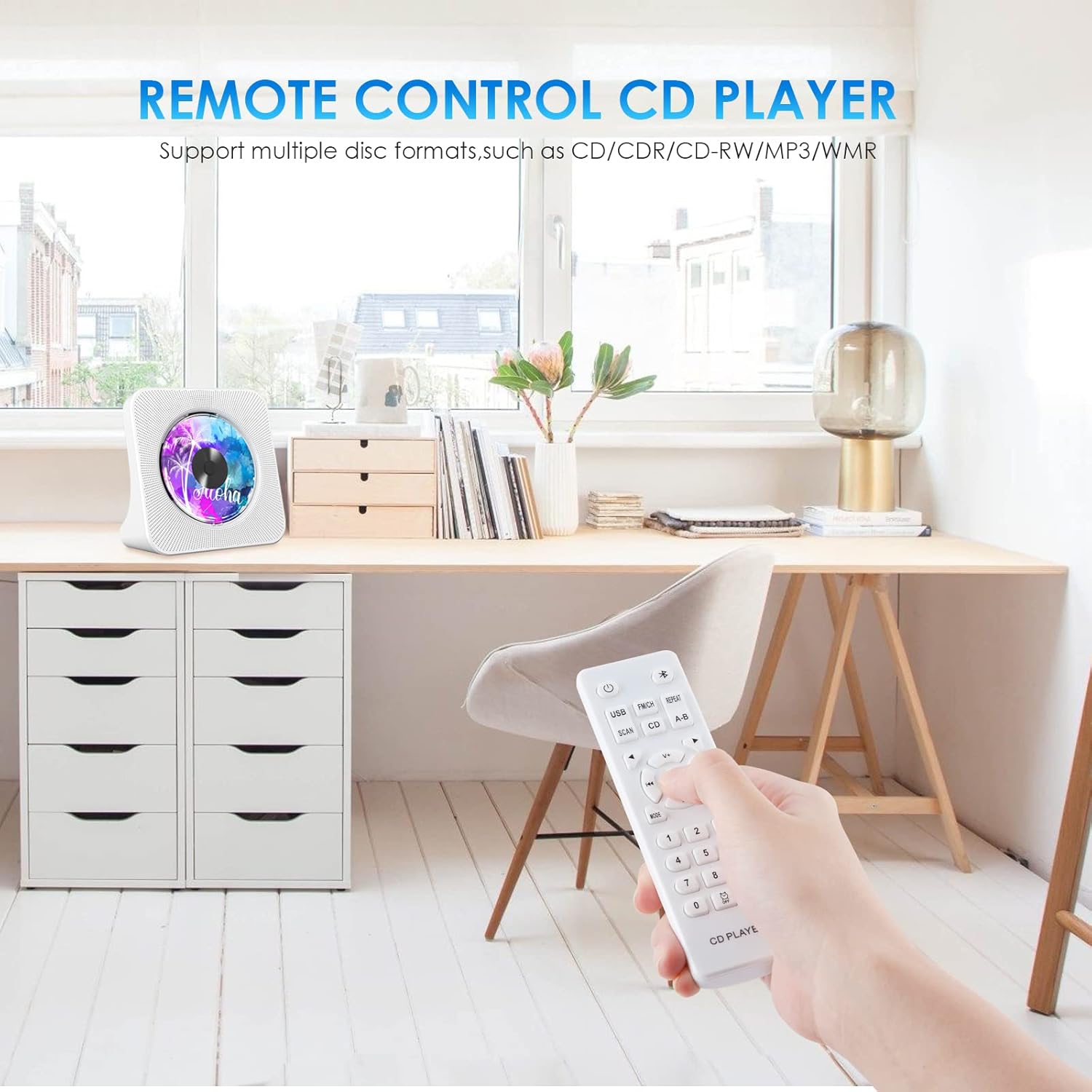 Detalle de Gueray Lettore CD portatile con Bluetooth e altoparlanti Hi‑Fi, radio FM e telecomando