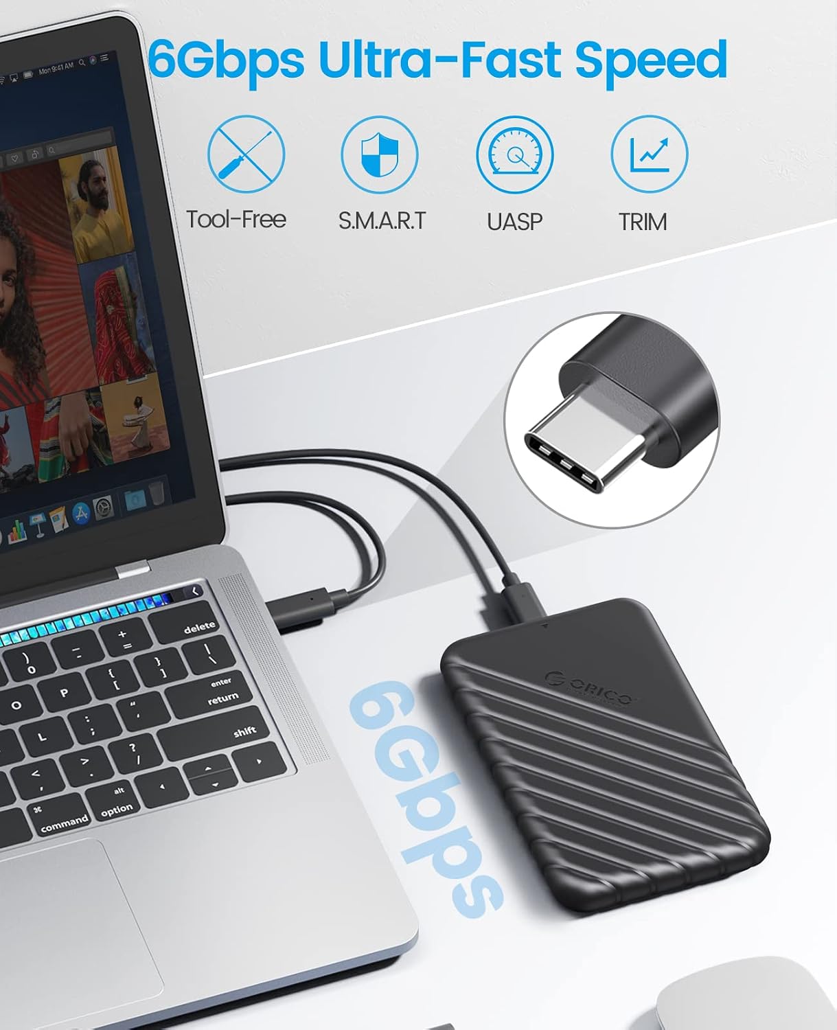 Thumbnail 1 de ORICO Case SSD 2.5" USB 3.1 Gen 2 (fino a 6Gbps) 7mm/9,5mm con UASP e TRIM – 25PW1C-C