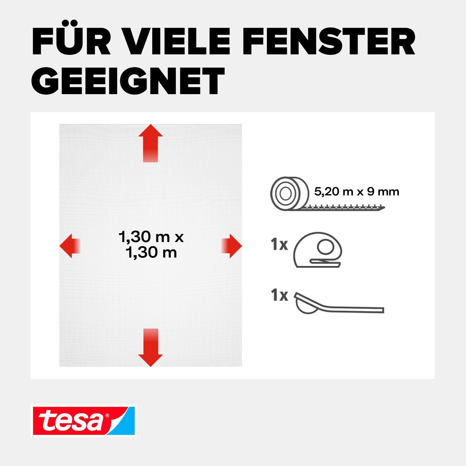 Detalle de tesa Insect Stop Klett Fliegengitter Premium für Fenster – 130 × 130 cm, Weiß
