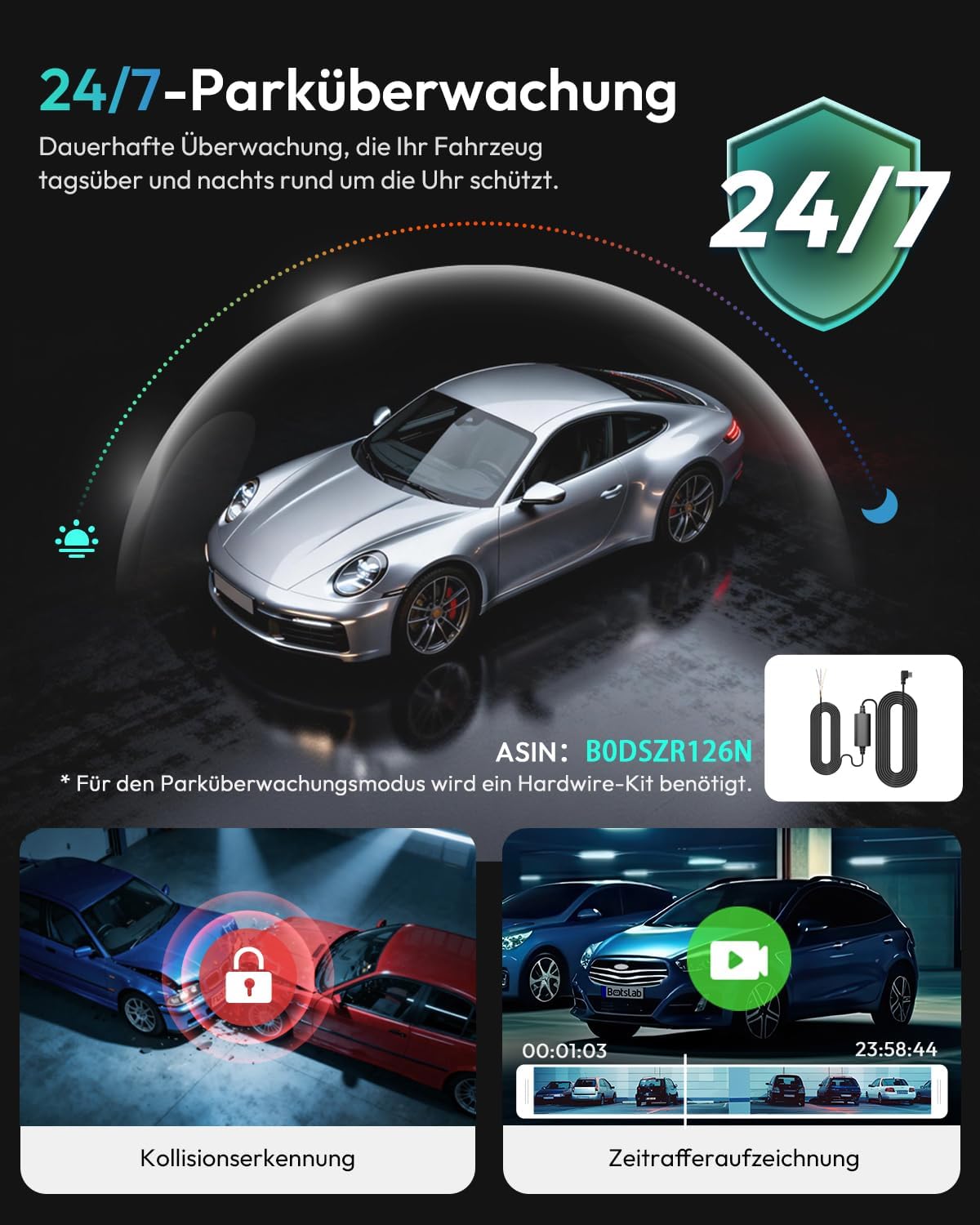 Thumbnail 5 de BOTSLAB Dashcam Auto vorne/hinten 4K mit GPS, WiFi und Dual-Kamera
