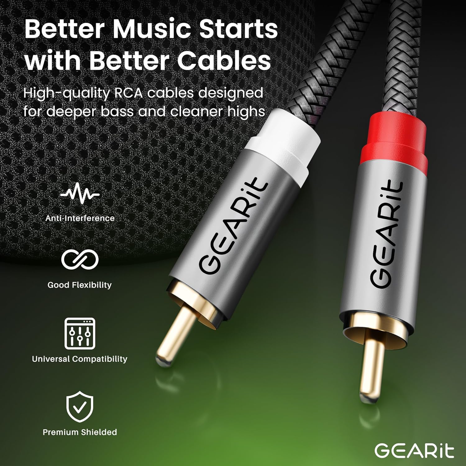 Thumbnail 5 de GEARit RCA Cables 25 ft: Dual Shielded, Gold-Plated RCA Cable for Car Audio & Hi-Fi