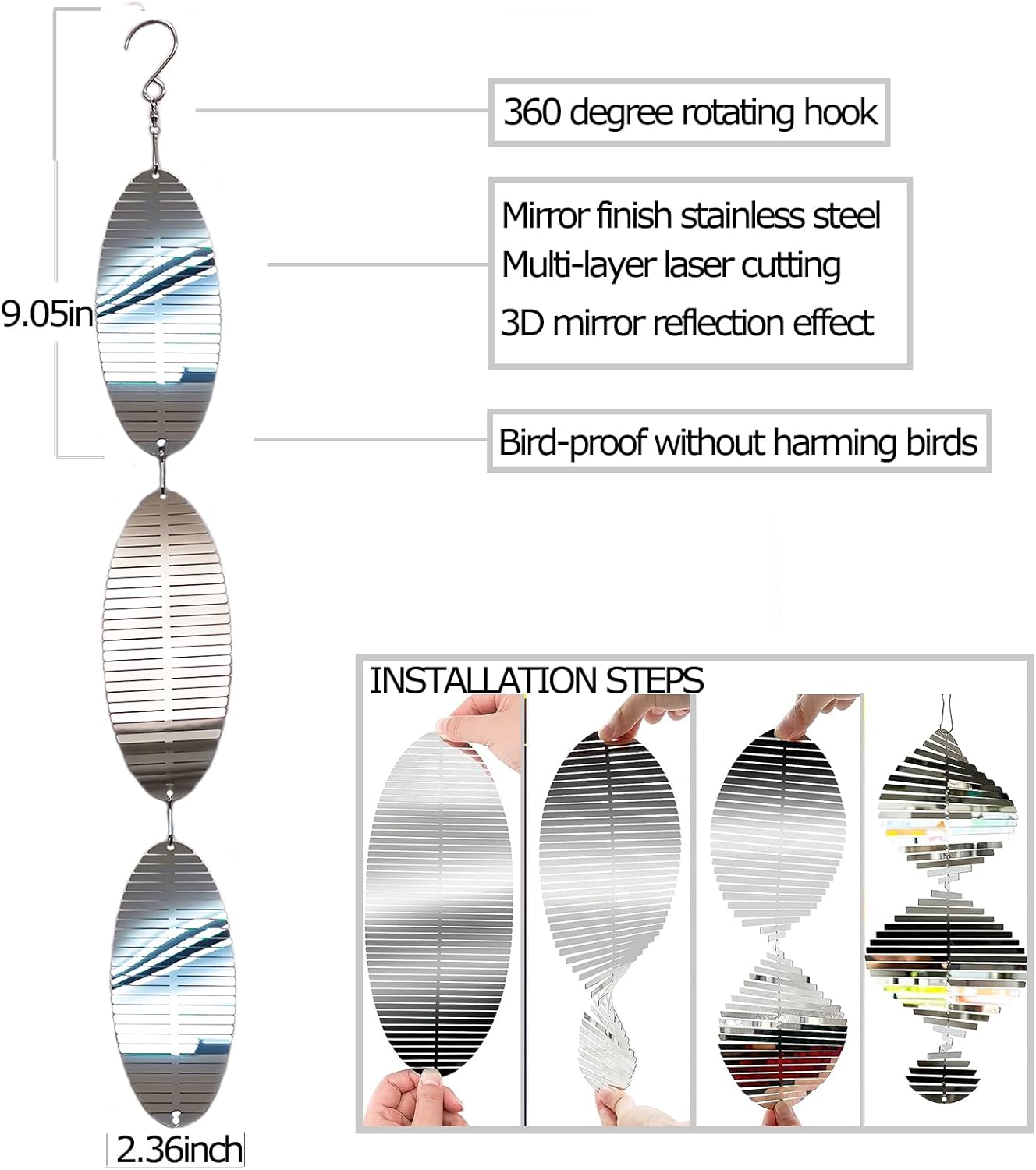 Thumbnail 4 de DJUAN Metal Bird Scare Discs Set (Reflective, Double-Sided) with Wind Spinners for Outdoor Garden & Yard