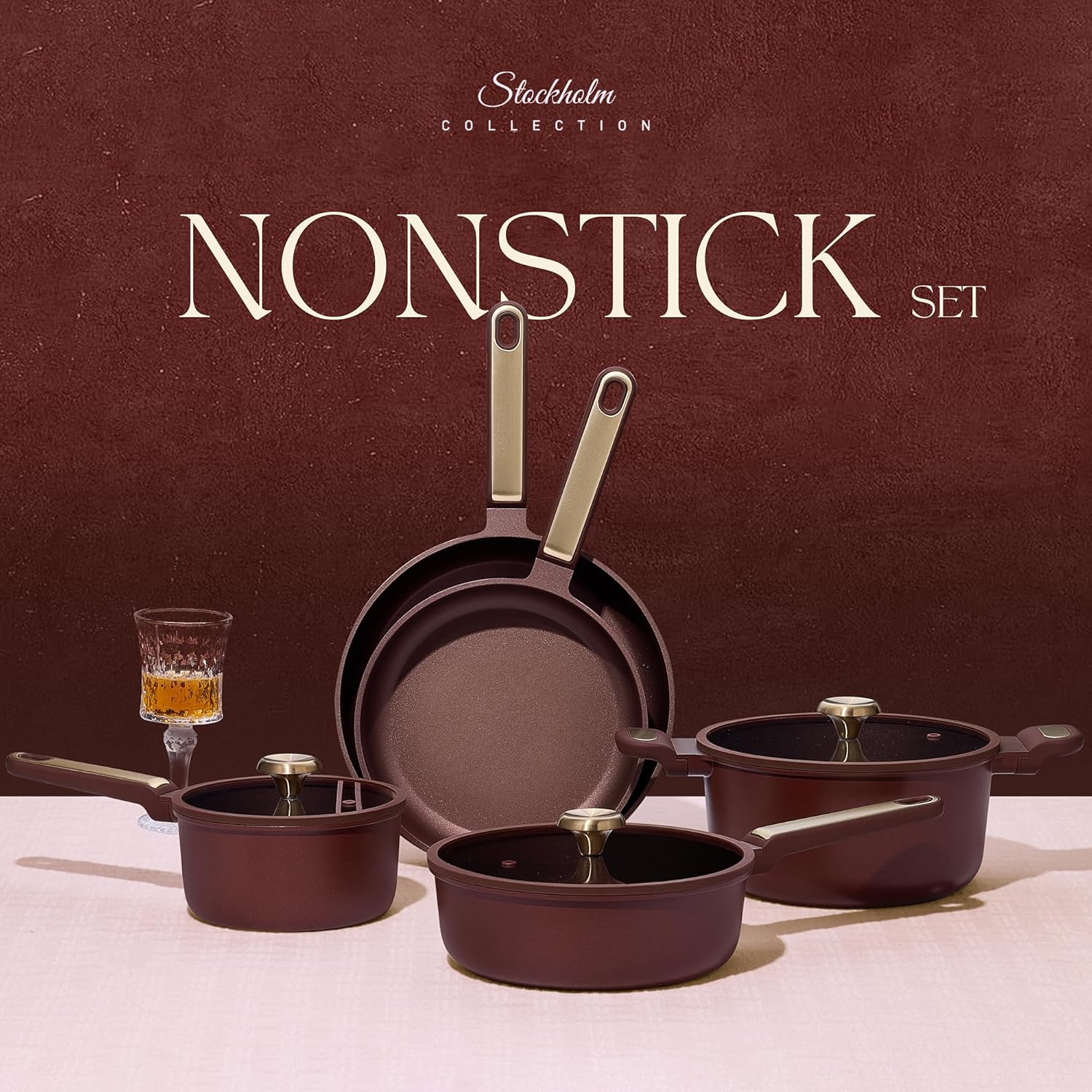 Thumbnail 3 de CAROTE Nonstick Pots and Pans Set (16-Piece) in Wine Red