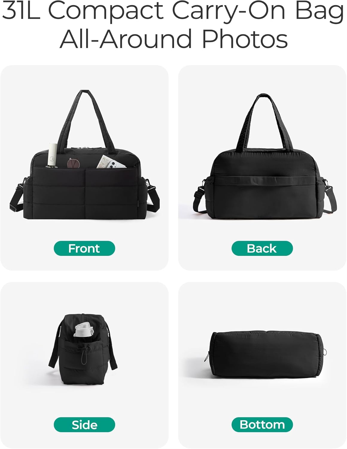 Detalle de bagsmart 31L Puffer Tote Gym Bag for Women: A practical 31L carry-on for daily, gym and weekend trips