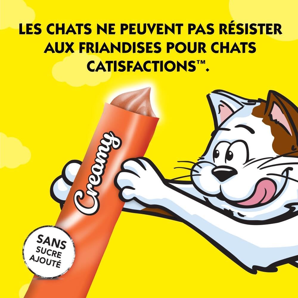 Detalle de Catisfactions Creamy Friandises Chat – Goût Poulet, Pack de 4 sachets 10 g (Lot de 11) – Récompenses pour Chats Adultes et Chatons