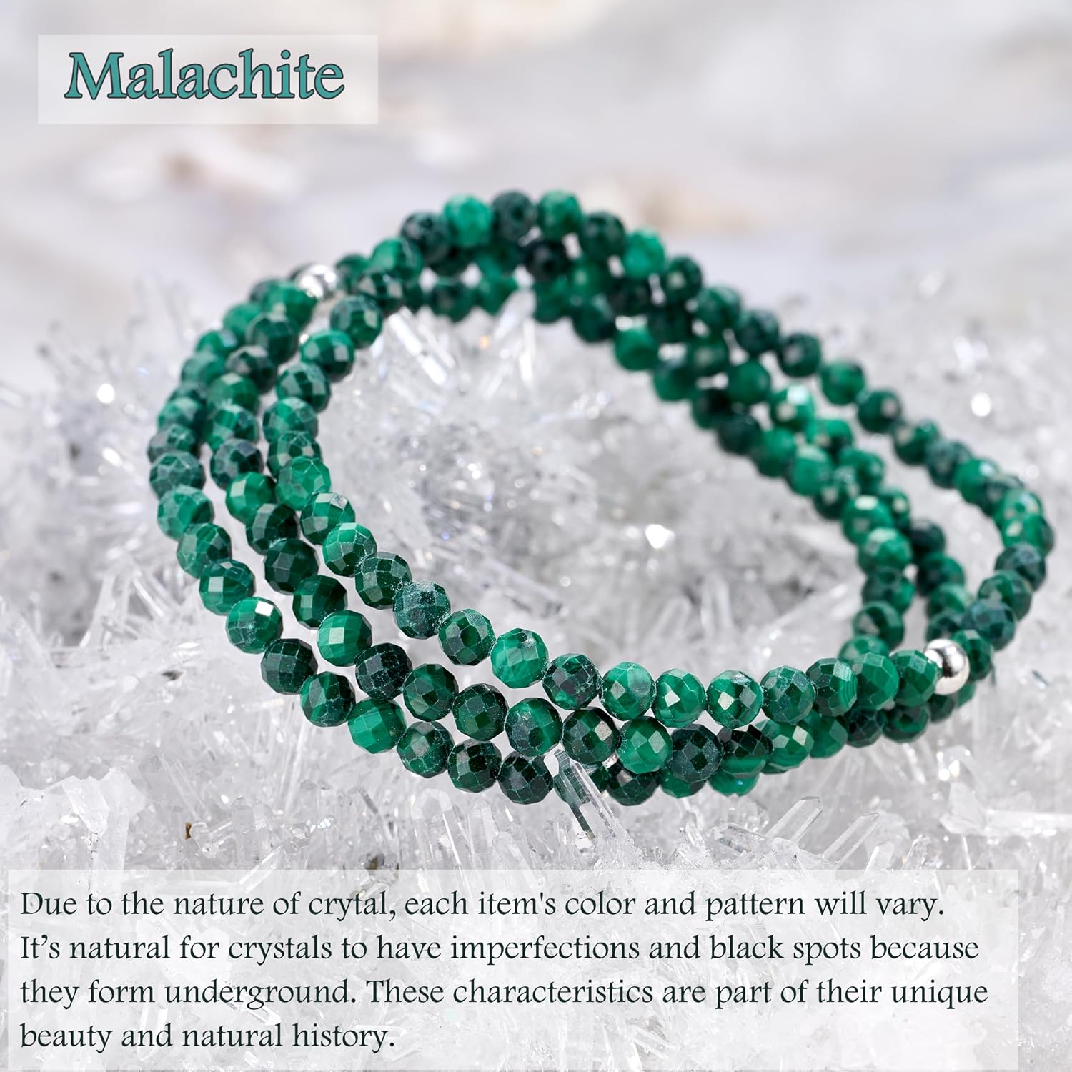 Detalle de Farfume 4mm Edelstein Perlen Armband – Malachit & 925er Silber, elastisch, Naturstein Schmuck für Damen