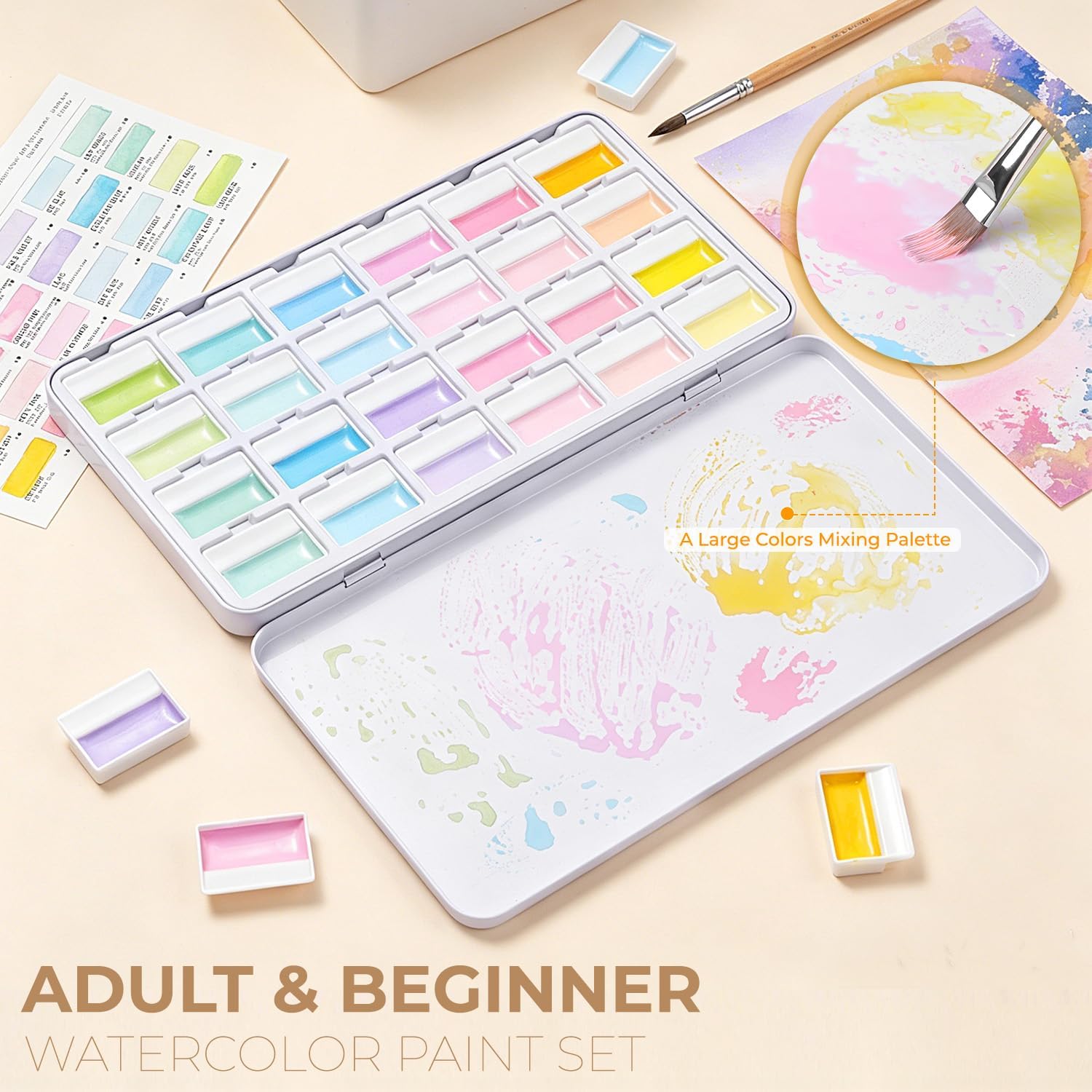 Detalle de Fuumuui CREAMORA 24-Color Opaque Semi-Solid Watercolor Paint Set