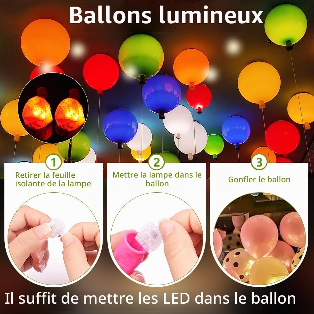 Detalle de AUAUY 30 vierkante mini-ledlampjes voor ballonnen, warmwit constant licht