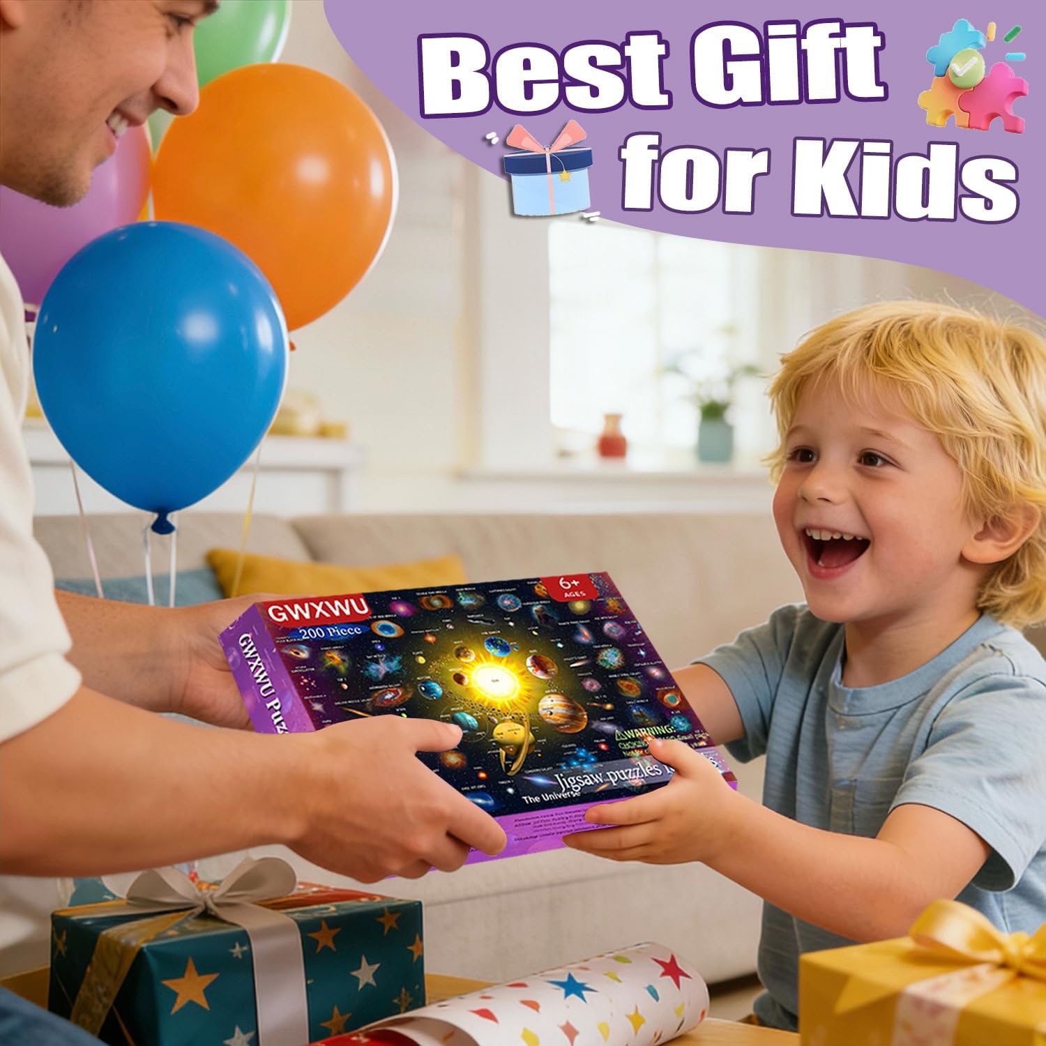 Thumbnail 6 de GWXWU GW007 200-Piece Solar System Jigsaw Puzzle for Kids, Cardboard