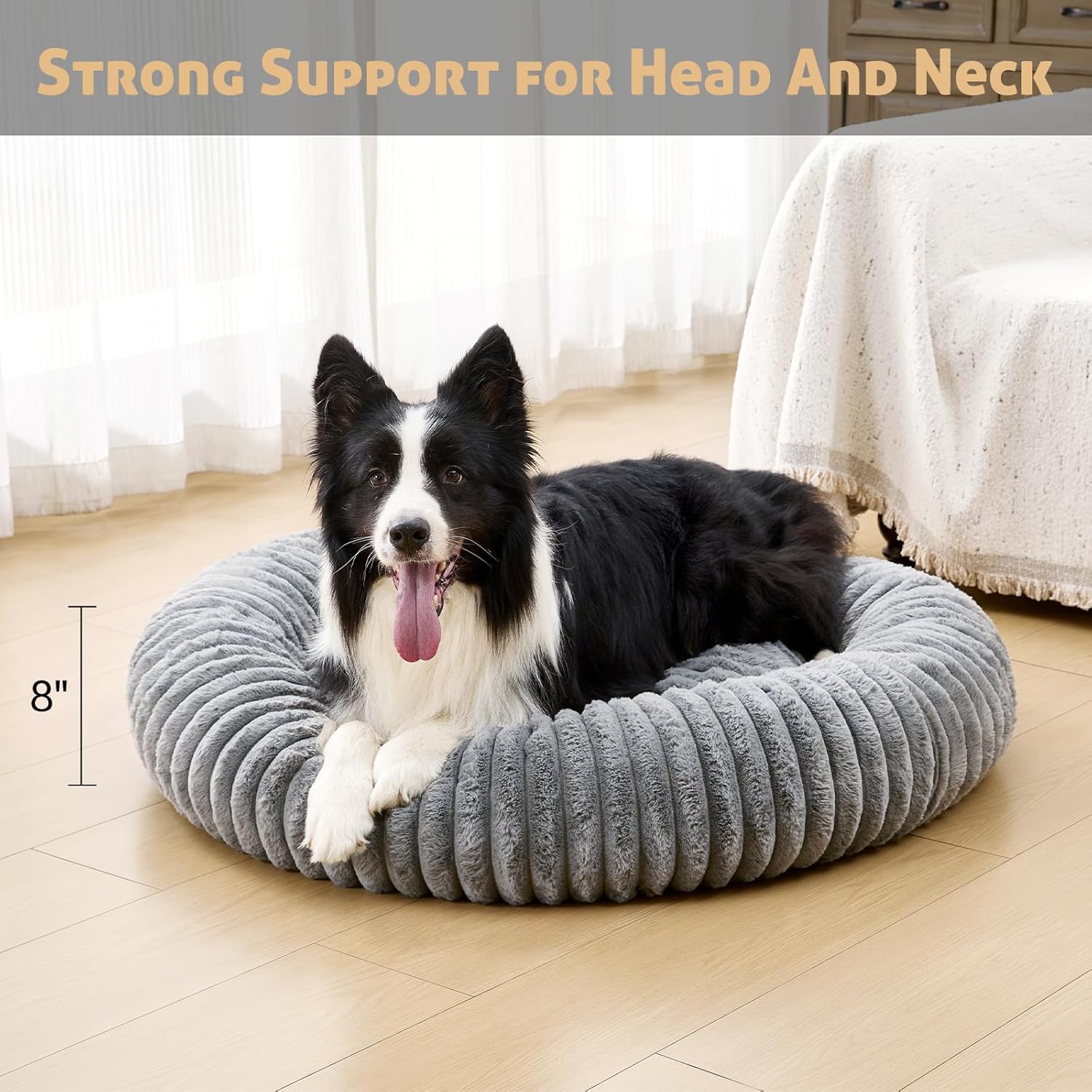 Thumbnail 1 de Oveppy Donut Dog Bed Large (Washable, Removable Cover) in Grey, 36x36x8 inches