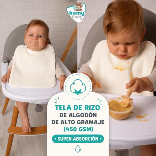 Detalle de HOMYBABY Pack 5 Baberos Rizo Bebe Impermeables – Guardería y BLW, Reutilizables