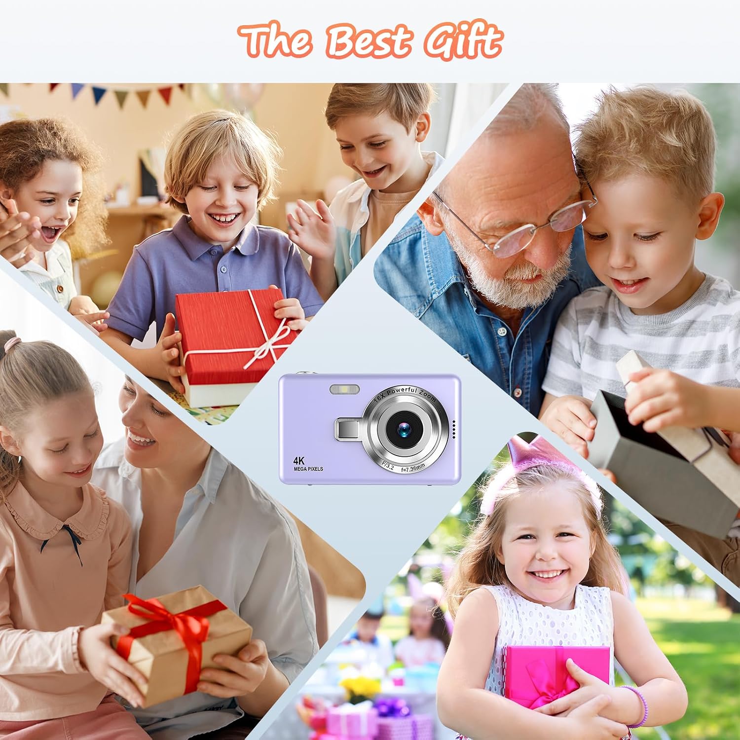 Thumbnail 6 de 1080P FHD Digital Camera (44MP) with 2.4" LCD, 16X Digital Zoom & 32GB SD Card – Compact Vlogging Camera for Kids & Beginners (Purple)