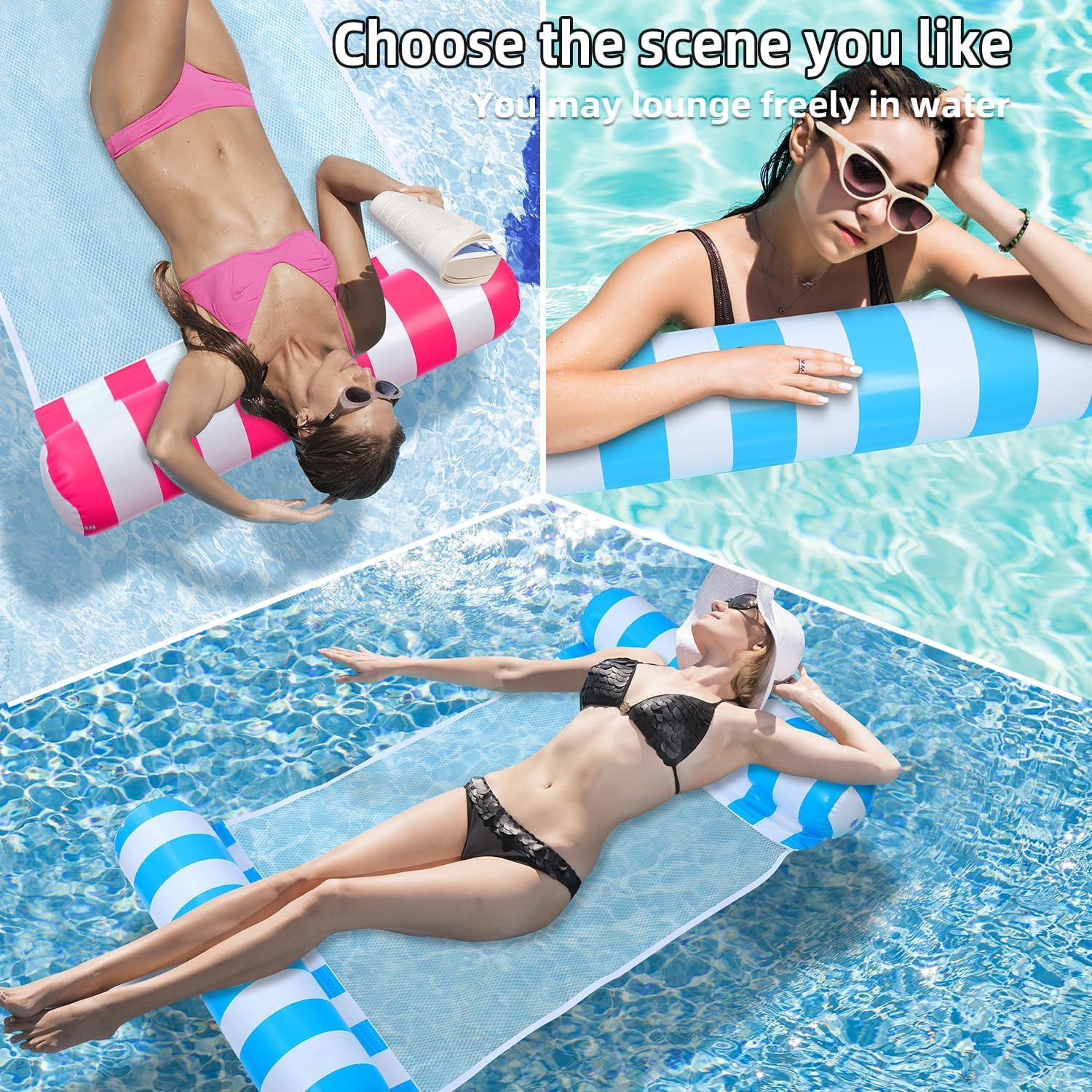 Detalle de 3/5/8 Pack Pool Hammock Upgraded Water Pool Floats 4-in-1: Hammock, Saddle, Lounge Chair, Drifter