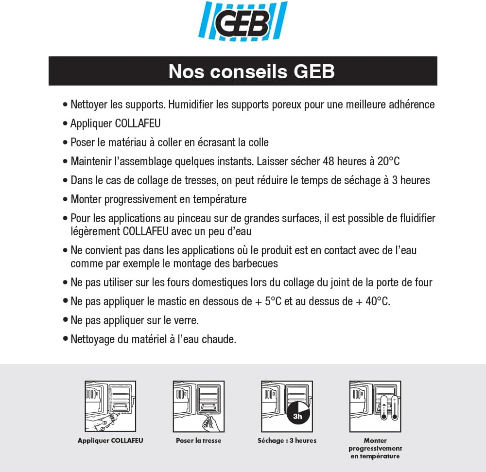 Thumbnail 6 de GEB 125211 Collafeu Colla Réfractaire Pot 300 g Clair – Fixation durable pour surfaces chaudes