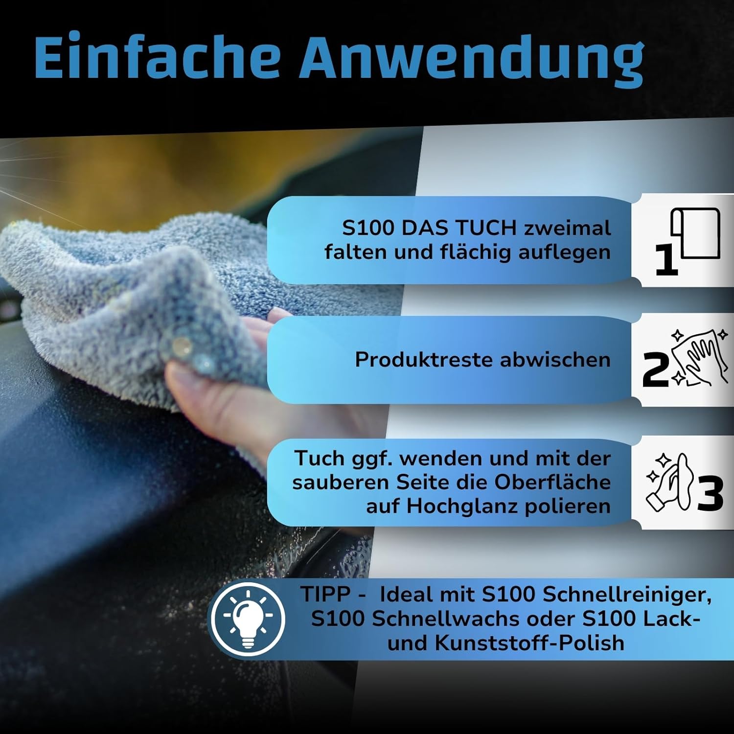 Thumbnail 2 de Dr. Wack S100 DAS Tuch Mikrofasertuch 40 × 40 cm – Extrem weiches, kratzfreies Poliertuch für Motorräder