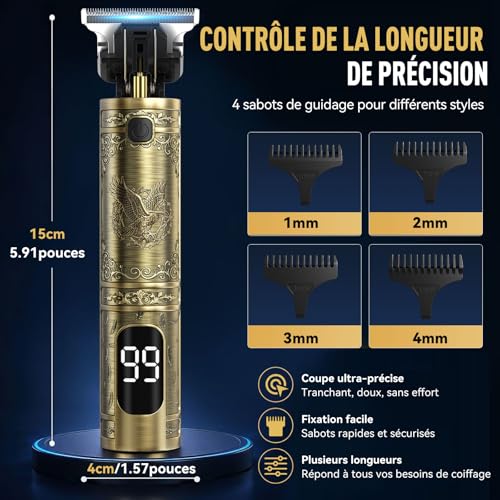 Detalle 2 de Solati Tondeuse cheveux et barbe sans fil, lames inox et écran LED