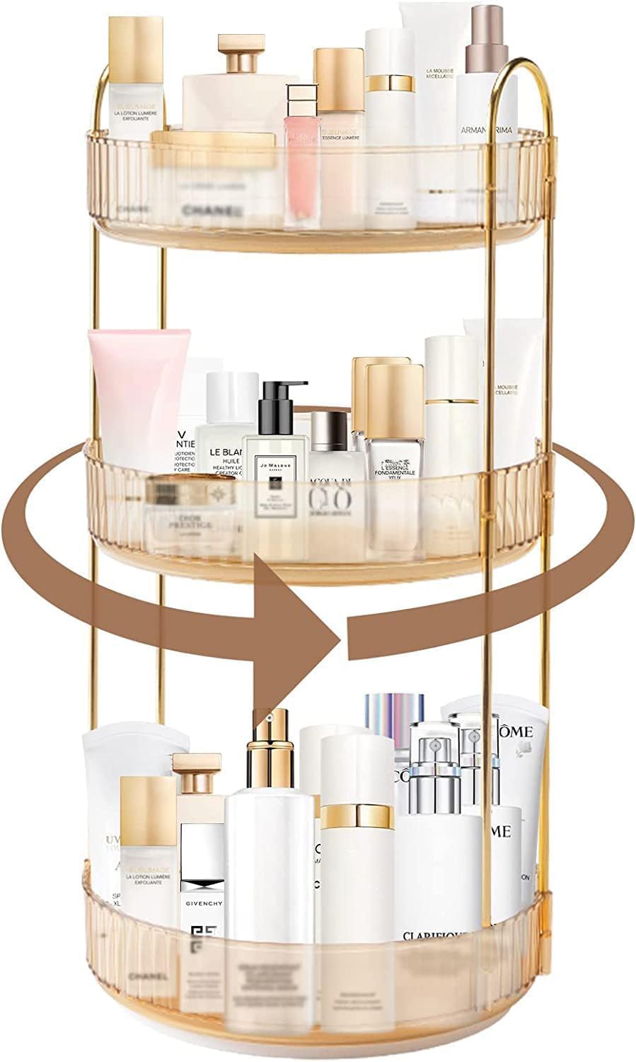 Thumbnail 6 de Bingobang 360 Rotating Makeup & Skincare Organiser (Gold) – 3-Tier Acrylic Storage Shelf