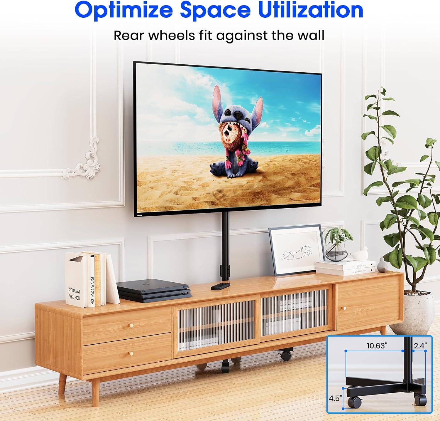Thumbnail 4 de Zontera Mobile TV Stand for 23–60 Inch TVs with Tilt, Height Adjustment, and Locking Wheels