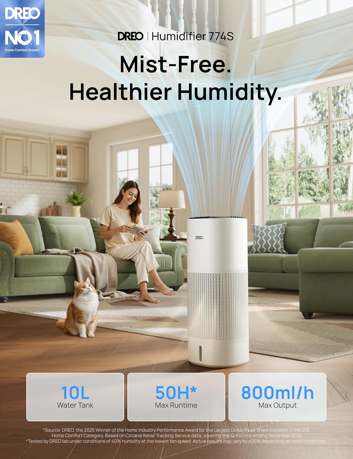 Thumbnail 1 de DREO DR-HHM014S White Smart Evaporative Humidifier, 10L Tank, 1,000 sq ft