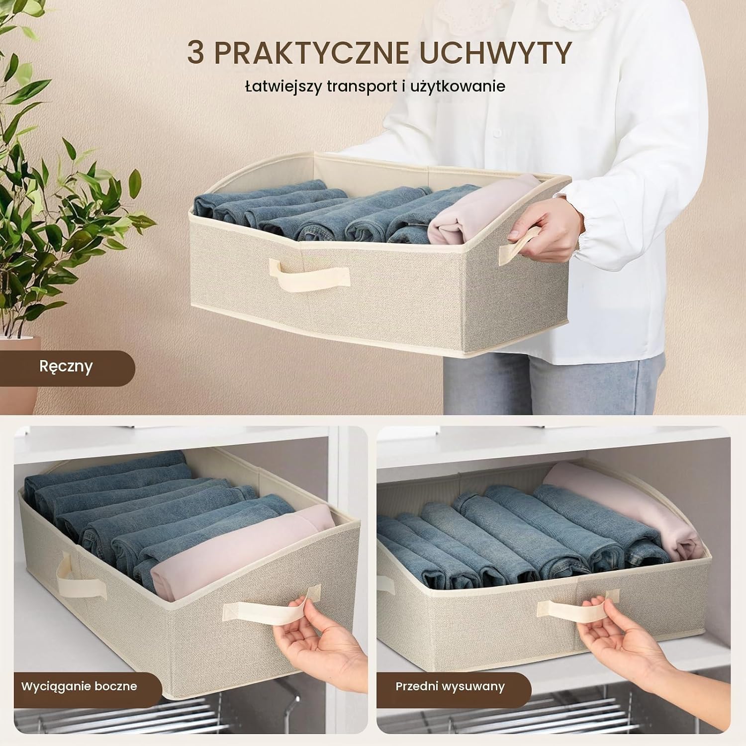 Detalle 2 de Cozary składane pudełka do przechowywania, 2 × 28 l, beżowe