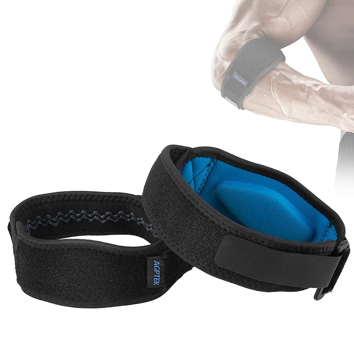 Detalle de AGPTEK SEP1-AU Elbow Brace, Adjustable Non-Slip Straps, 2-Pack