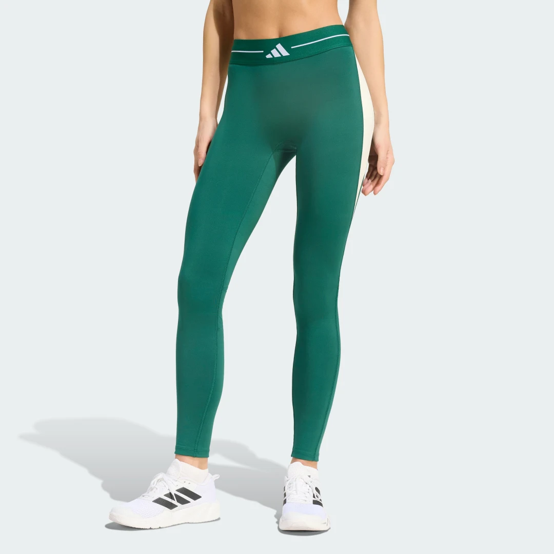 Detalle de Mallas largas Hyperglam Colour Block de Adidas – Verdes, para entrenar con estilo