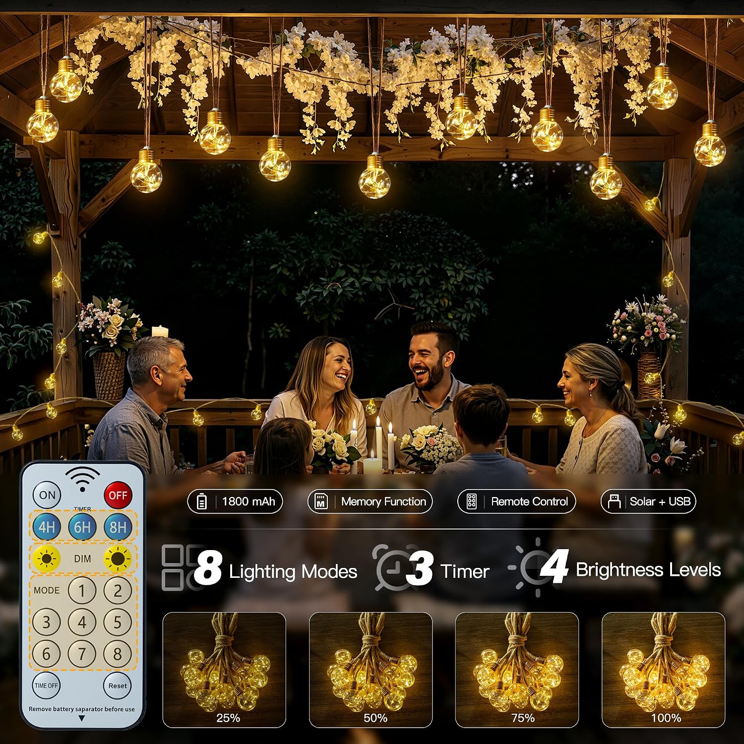 Thumbnail 2 de Ollny Solar Lights Outdoor Garden: 8m Hemp Rope Festoon with 16 G50 Bulbs
