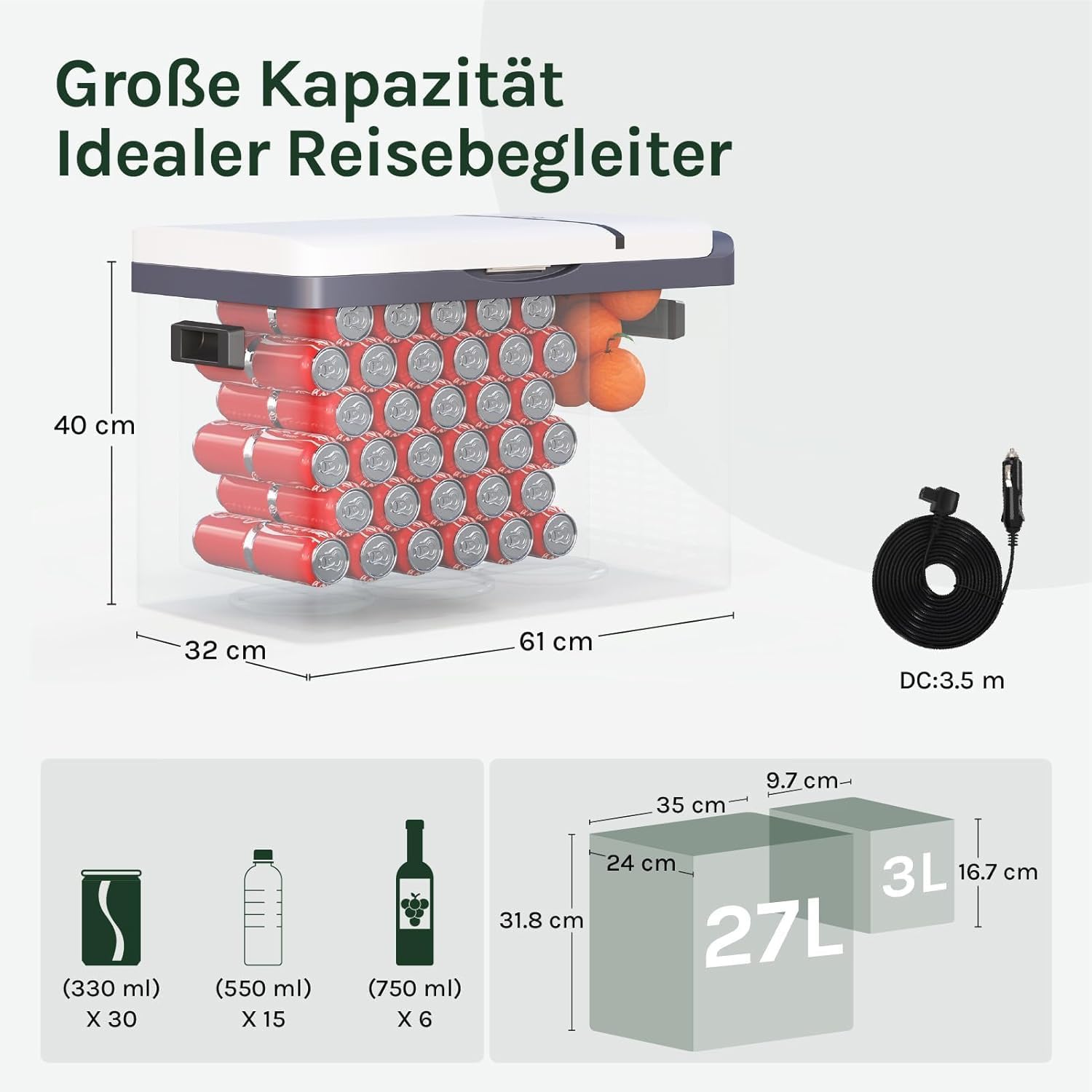 Detalle de WOLTU 30L Kompressor Kühlbox Elektrisch 12V/230V – Dual Zone, Gefrierbox für LKW, Strand & Picknick
