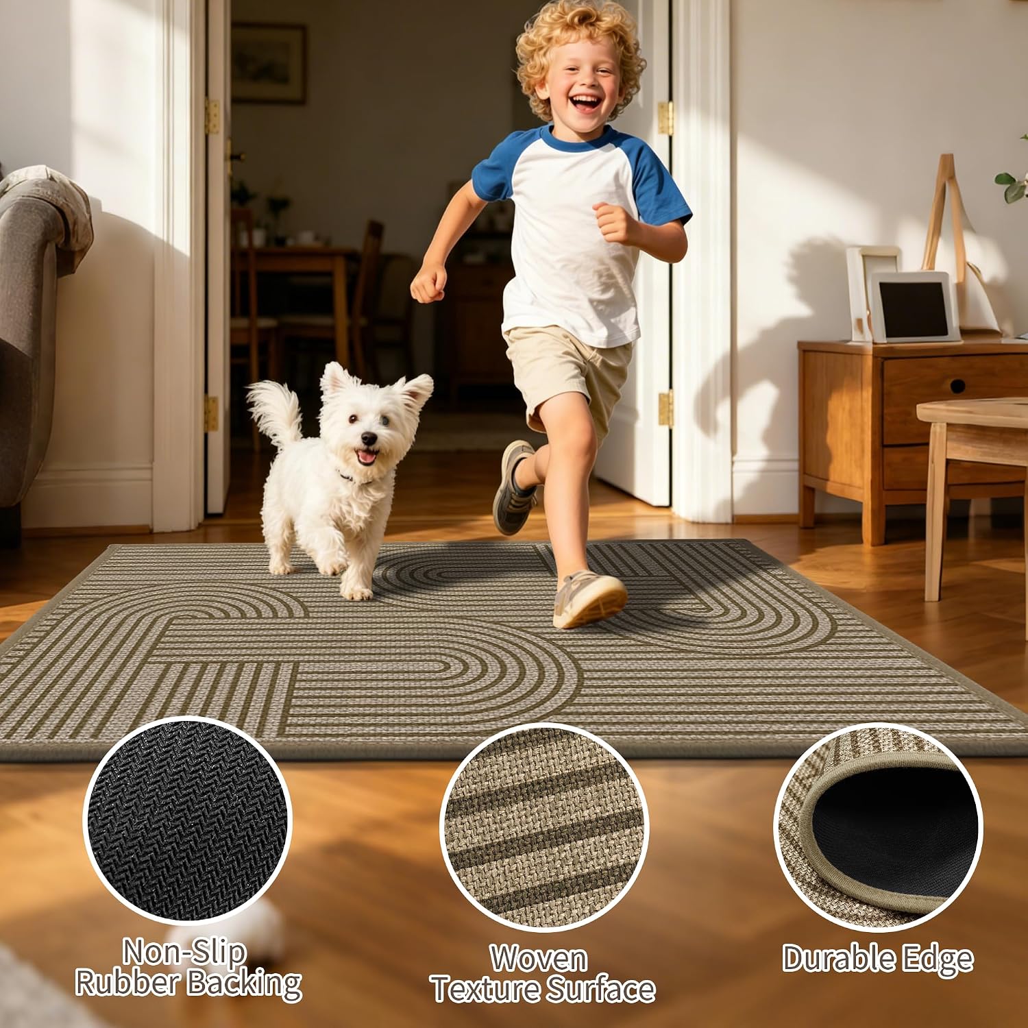 Detalle de Vroas Front Door Mat, 36" x 59" Low-Profile Absorbent Brown Doormat