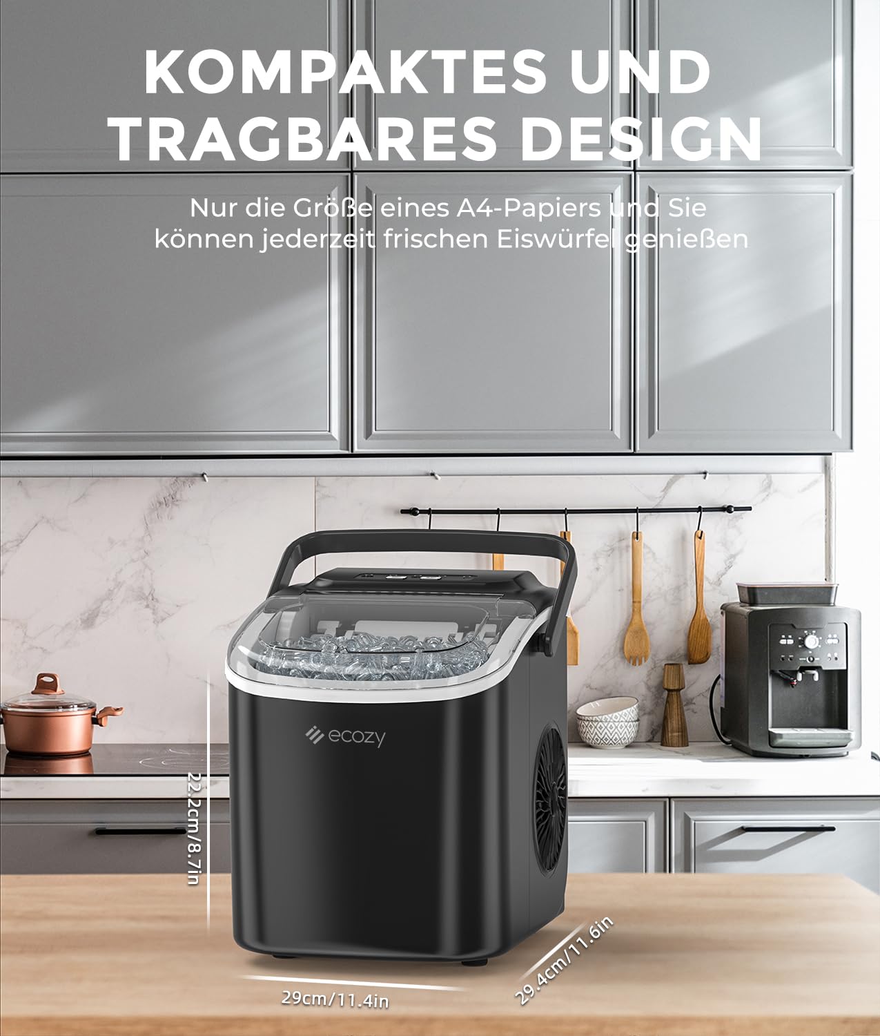 Thumbnail 5 de Ecozy Eiswürfelmaschine Klein – selbstreinigender Ice Maker mit 2 Eisgrößen
