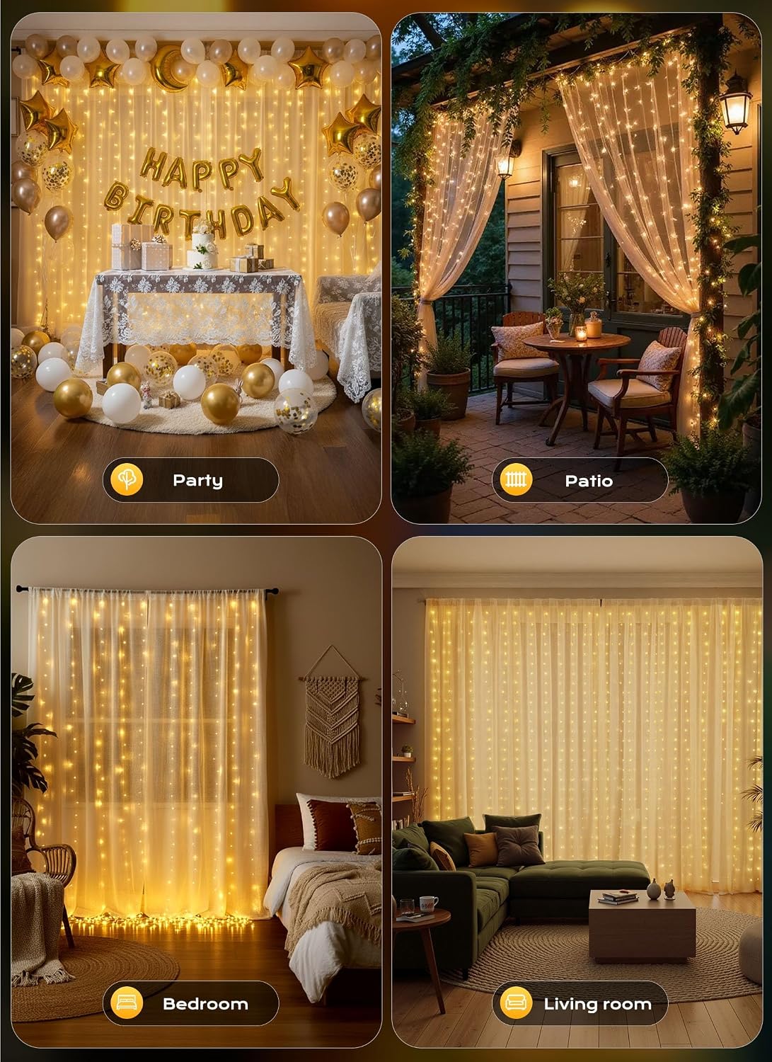 Thumbnail 2 de Brightown GP-SW290DC0209-IP44(US)A Curtain Lights, 300 LEDs, Warm White