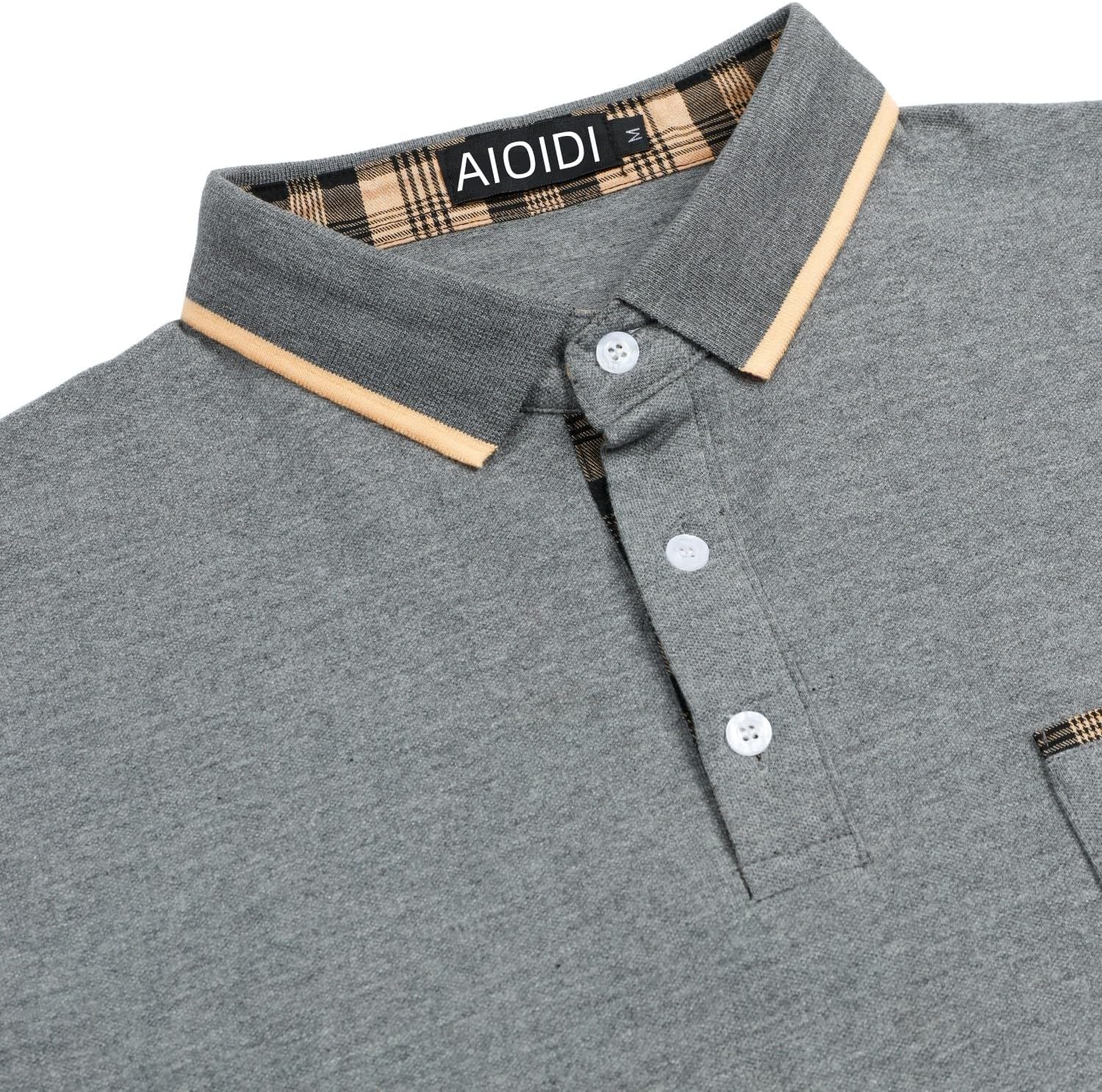 Thumbnail 3 de AIOIDI Baumwolle Herren Streifen Kurzarm Poloshirt – klassisch, mit echter Tasche