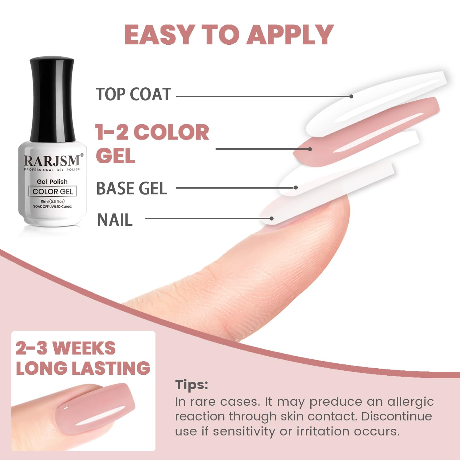 Detalle 2 de RARJSM Nude Jelly Gel Nail Polish (Gray Mauve Pink Neutral Skin Tone) — Sheer Pink 15ml, UV/LED Cured, Home Salon DIY