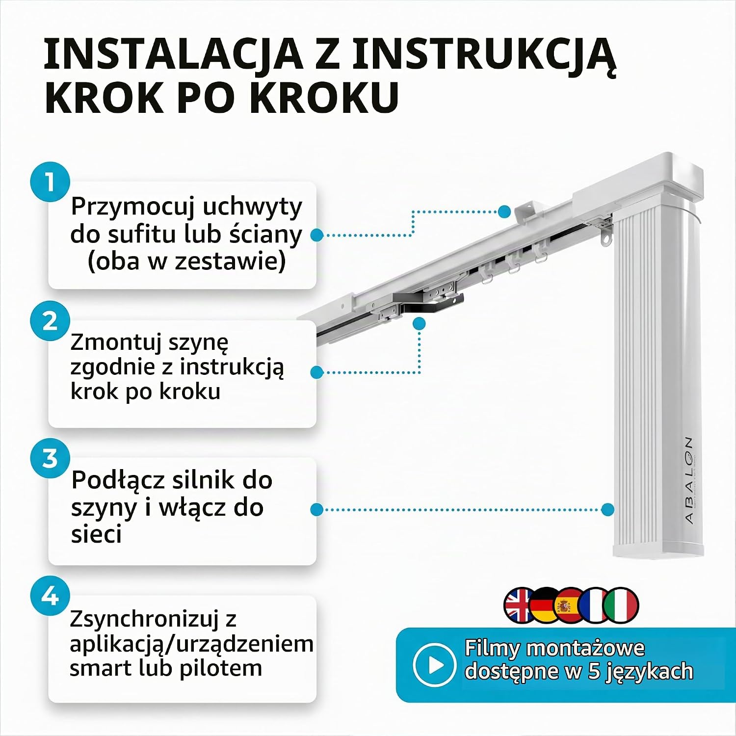 Thumbnail 5 de ABALON Perfect Wave WiFi – elektryczny karnisz 3 m, biały, sterowanie Tuya
