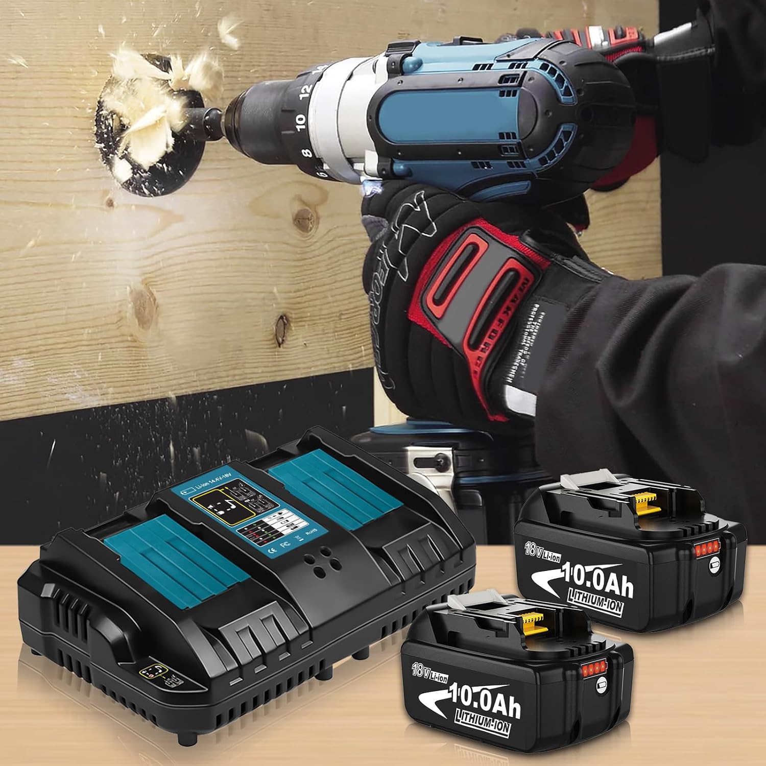 Thumbnail 6 de 2Stück 10000mAh BL1860B Akku-Set mit Doppelaufladung 3A DC18RD Ladegerät für Makita 14,4–18V