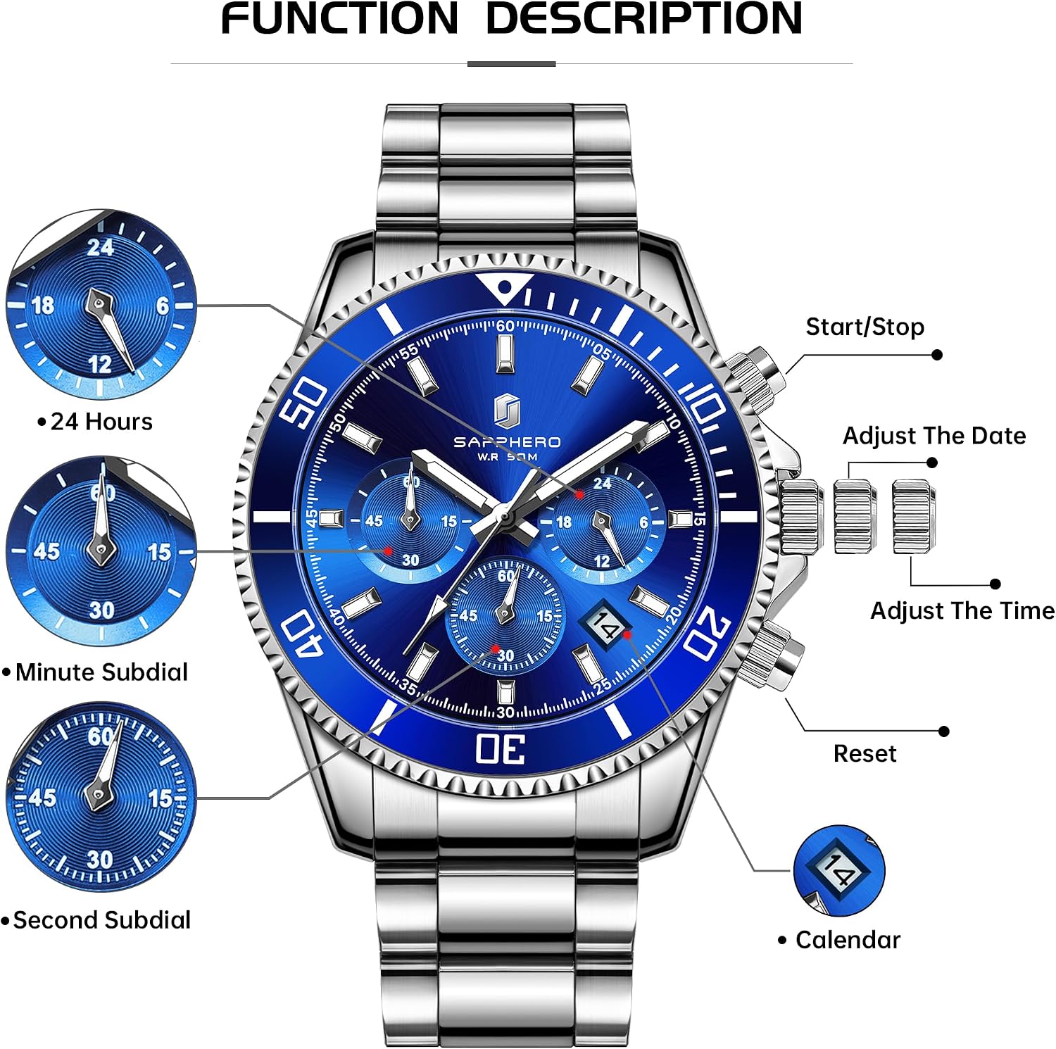 Thumbnail 6 de SAPPHERO Reloj Cronógrafo 42MM reloj hombre